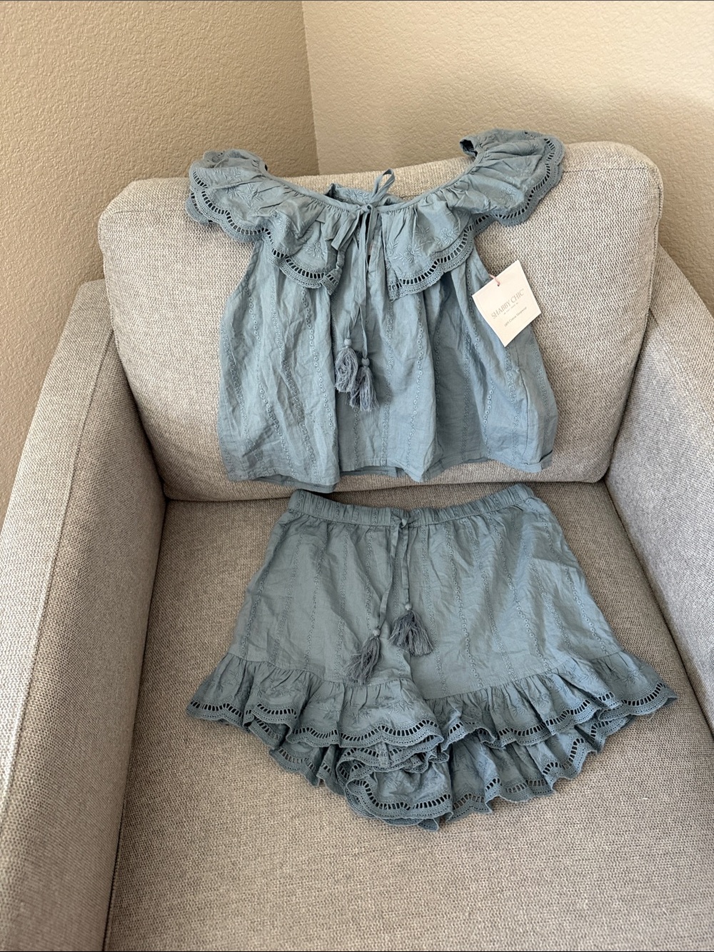 NWT Shabby Chic Cotton Pajama Set: Blue: Small